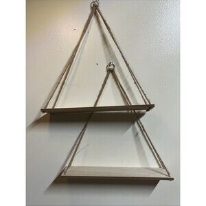 Lot of 2 Wooden Hanging 16" Wide 1/4" Thick Shelves with Twine Rope Cord NWOT